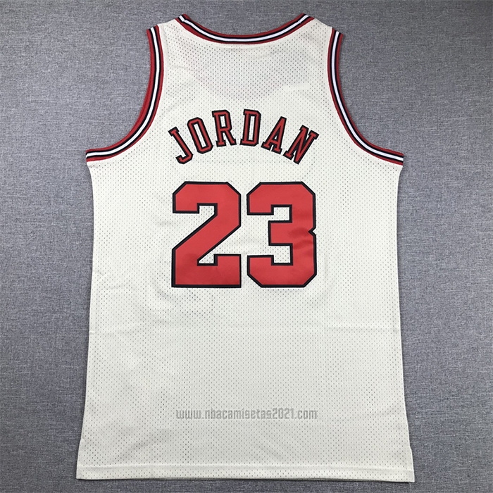 Camiseta Chicago Bulls Michael Jordan #23 Mitchell & Ness Chainstitch Crema